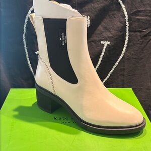 Kate Spade Cream and Black Heeled Boots